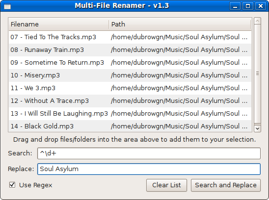 Renamer v1.3 running under Ubuntu Linux